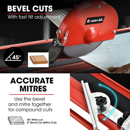 NNEMB 800W Electric Tile Saw Cutter with 200mm (8) Blade-720mm Cutting Length-Side Extension Table-2